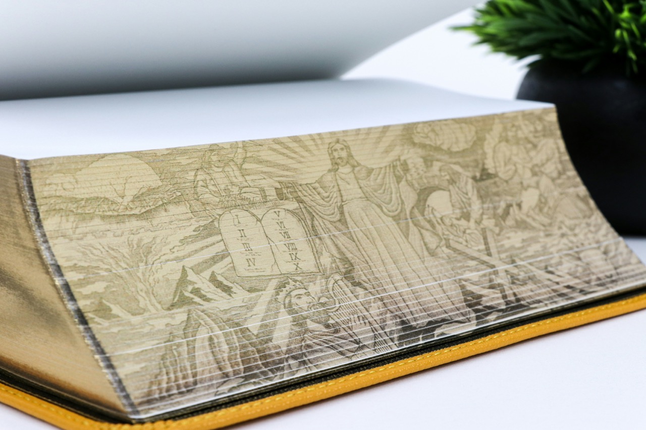 Example of imagery on a book with sprayed edges. Source: Humble Lamb on Unsplash