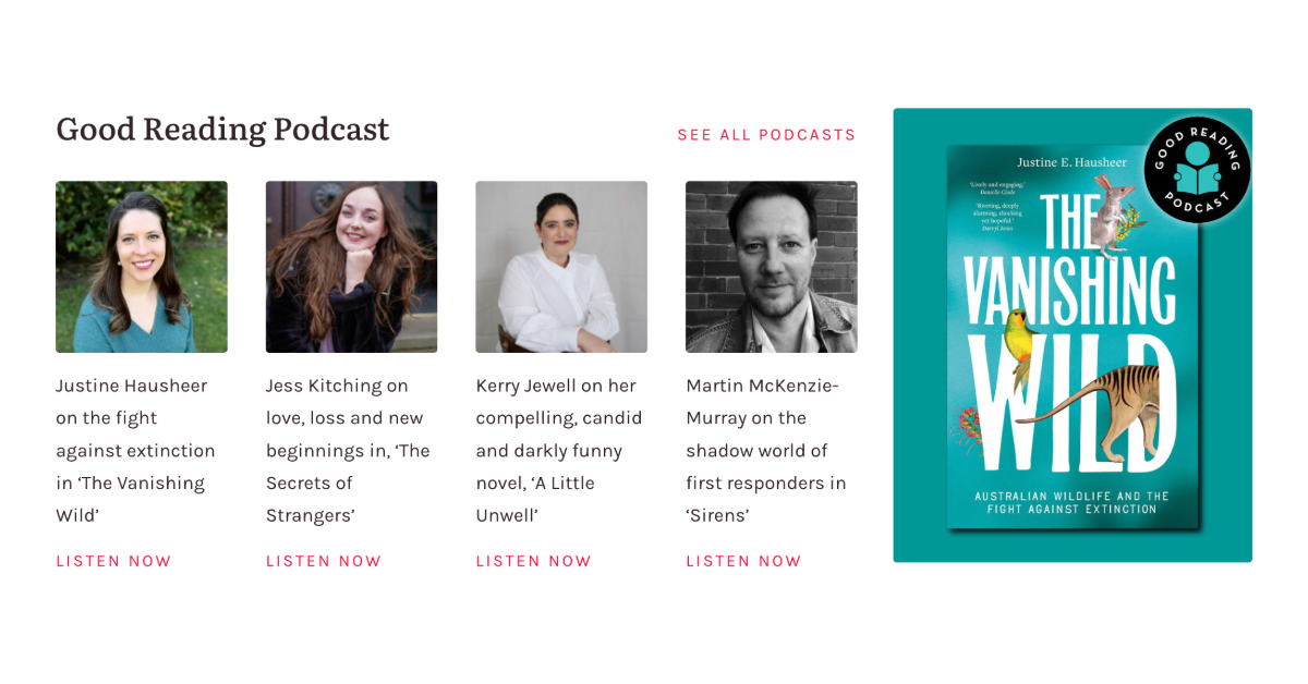 Screenshot from Good Reading Magazine website of their podcast and recent episodes