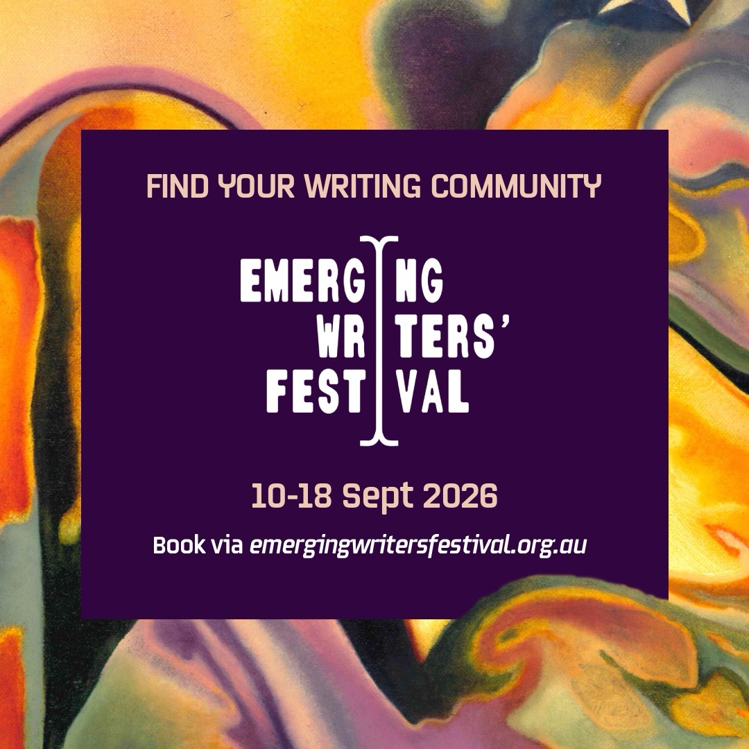 Square banner for the emerging writers festival. Source: EWF.