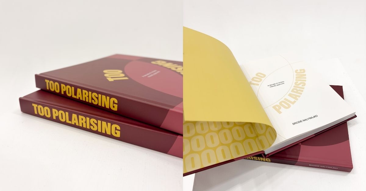 collage of two images featuring 'Too Polarising' by Brodie Nalywajko, printed and shot by FolioFox