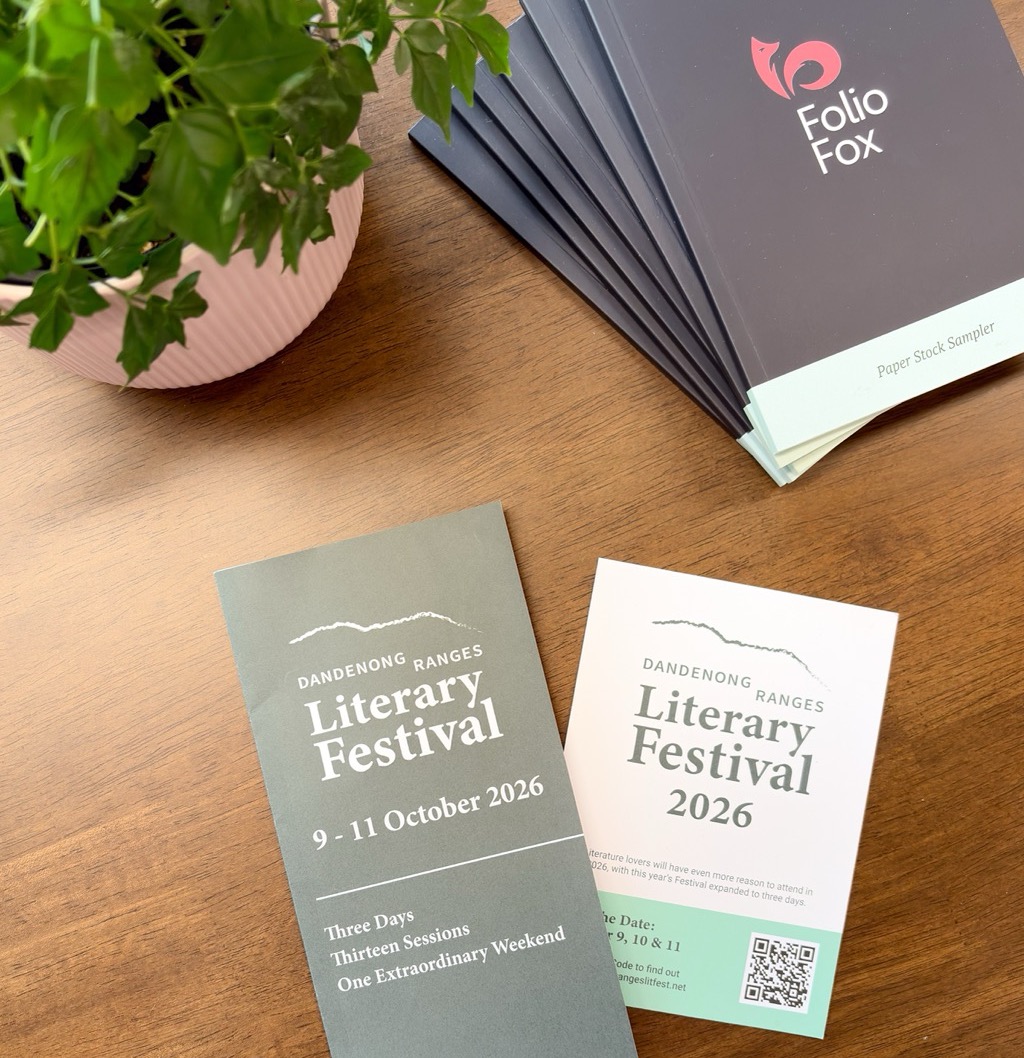 Dandenong Ranges Literary Festival Program Brochure & Save the Date cards printed by FolioFox