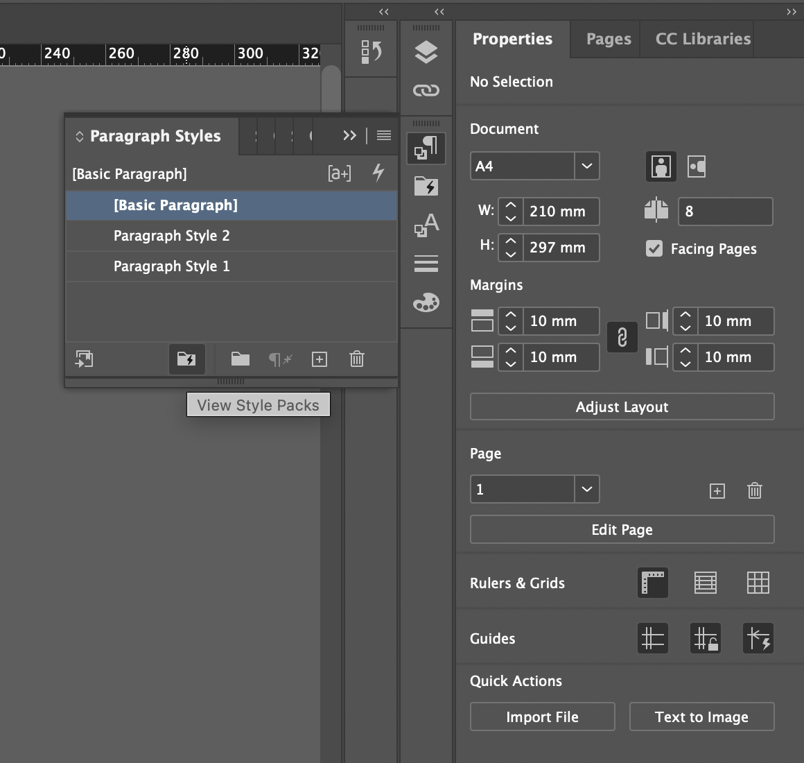 screenshot of InDesign with open paragraph styles window in a side tab