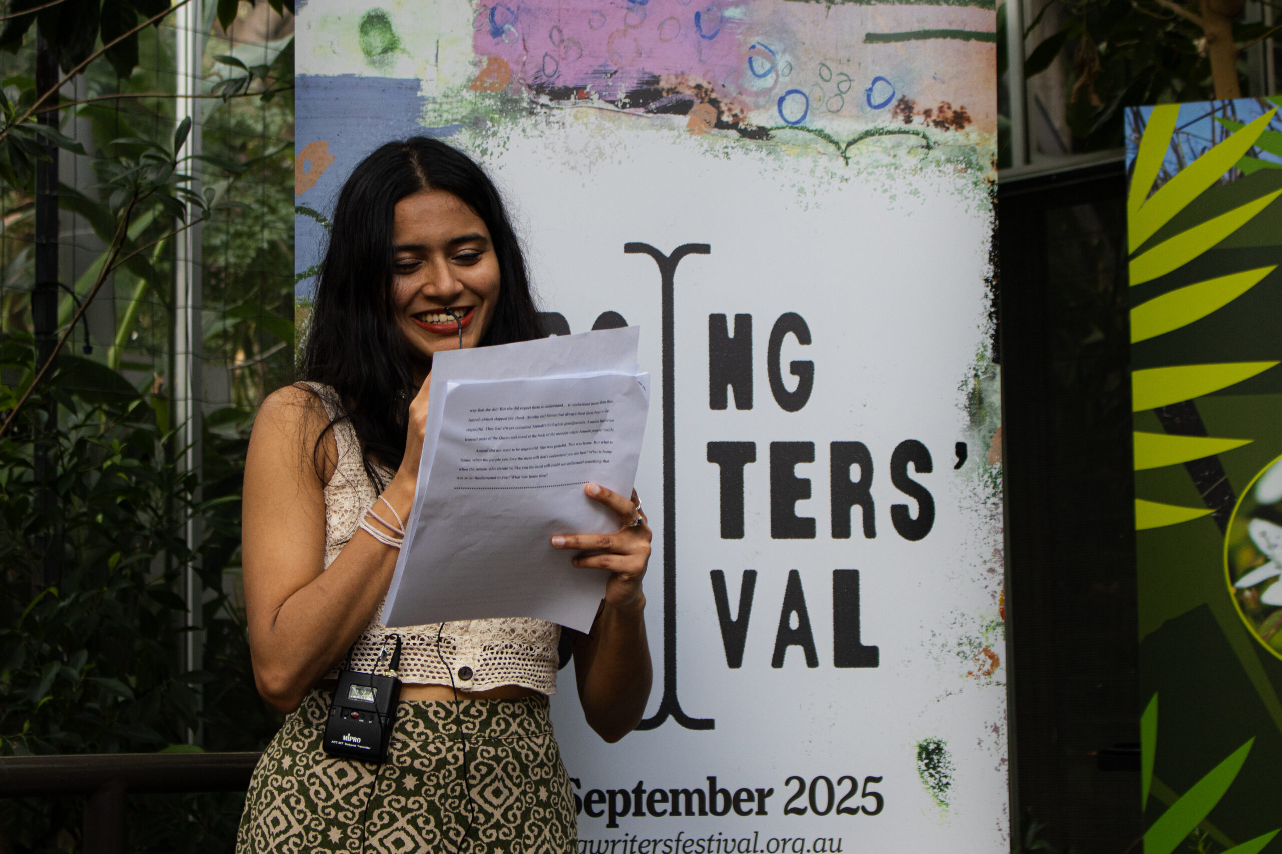 Person making a speech at the emerging writers festival
