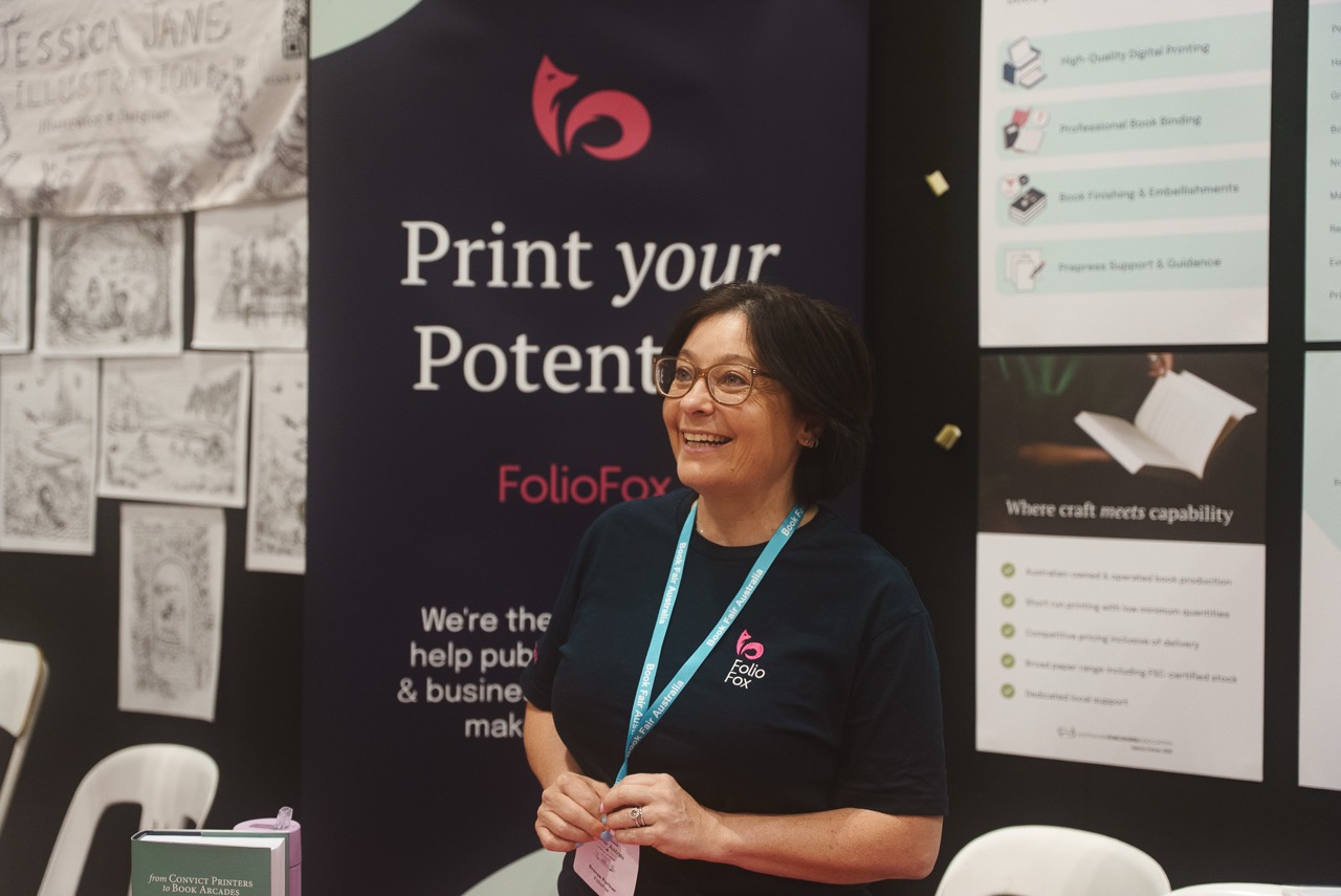 Vered from FolioFox at Book Fair Australia in Melbourne. Photography: Golden Wing Press