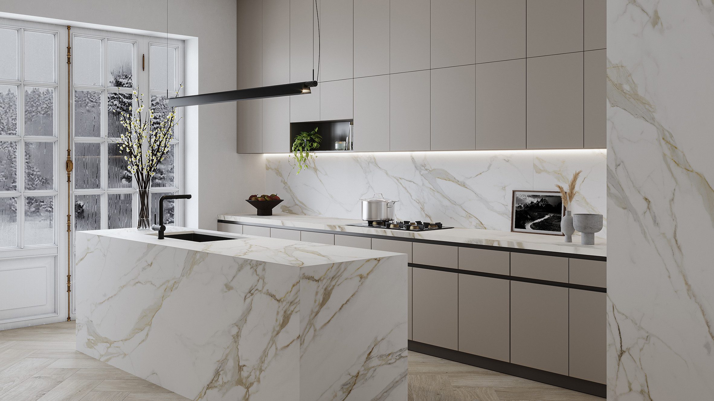 ntered stone island and benchtop, 20mm slab gh the body, edge detail
