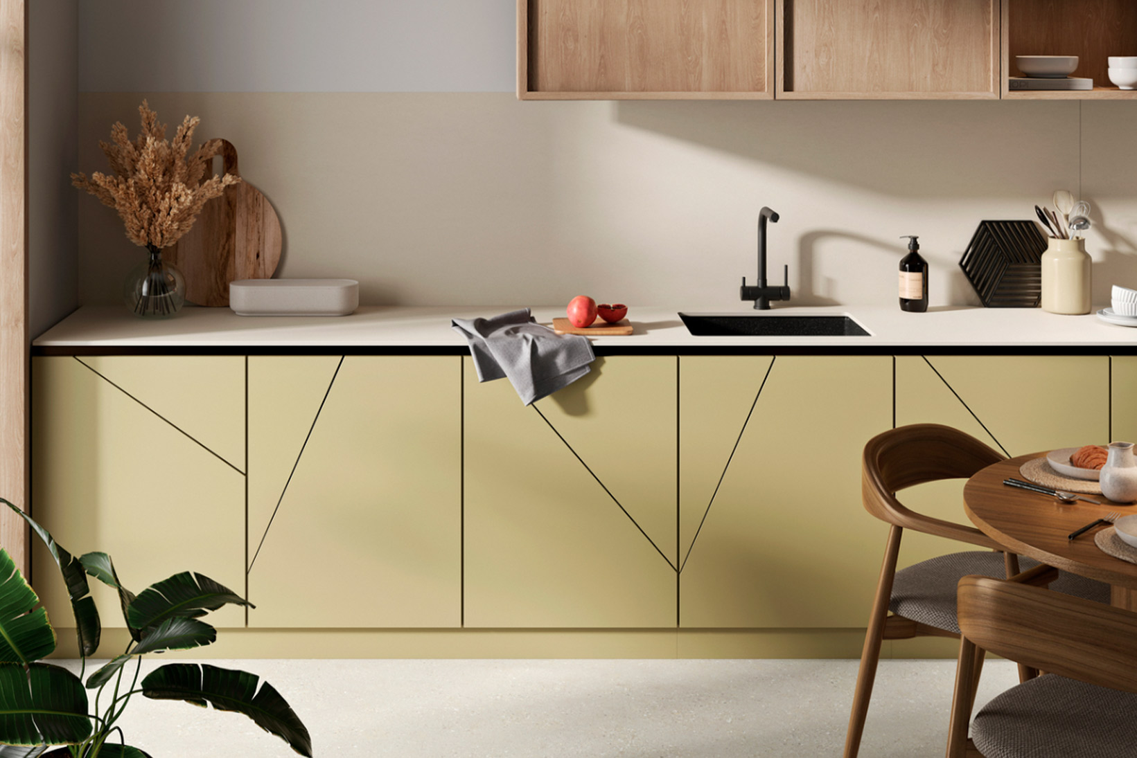 Neolith 12mm porcelain slab with a thin minimal squared edge, benchtop edge detail, Sydney
