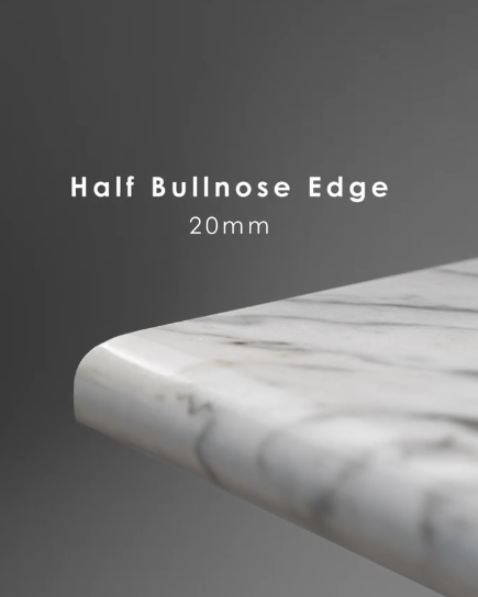 Half bullnose 20mm edge on a marble benchtop, top rounded and bottom square.