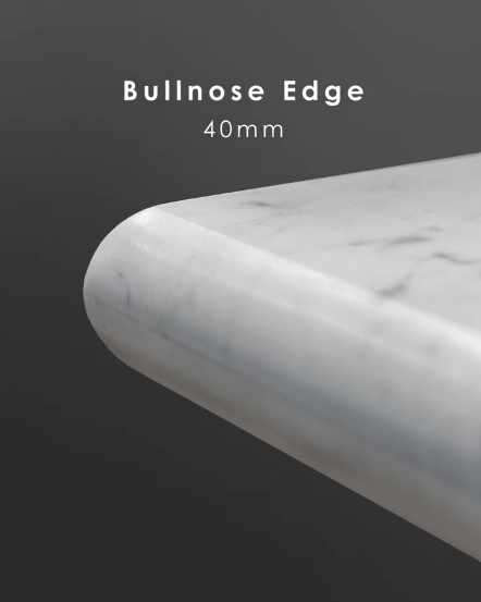 Full bullnose 40mm edge on a marble benchtop, top rounded into a semicircle.
