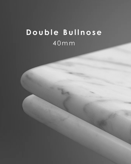 Double bullnose 40mm edge on a marble benchtop, two stacked rounded profiles.