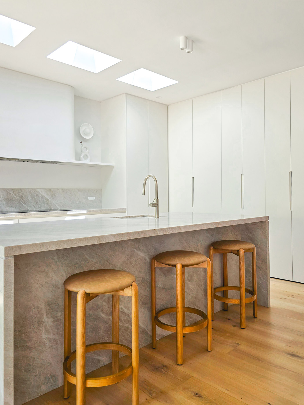 Taj Mahal quartzite kitchen island with waterfall edge, Sydney