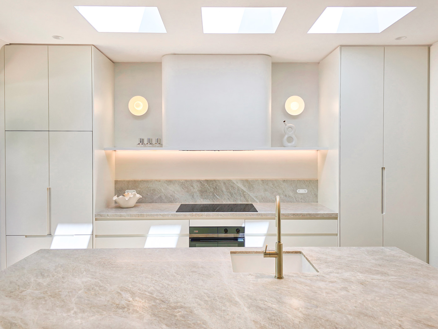 Taj Mahal quartzite kitchen island with waterfall edge, Sydney