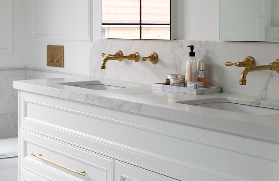 Talostone engineered vanity benchtop with a mitred edge, Sydney