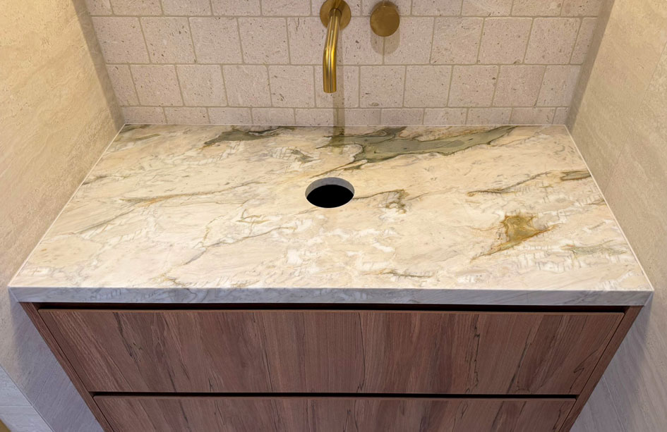Marble offcut used as a bathroom vanity top, Sydney