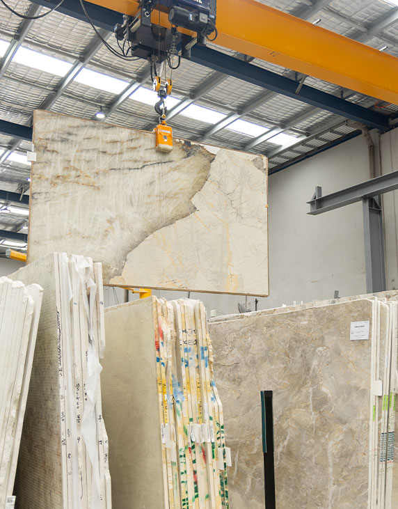 F ull natural stone slab patagonia quartzite in a Sydney showroom