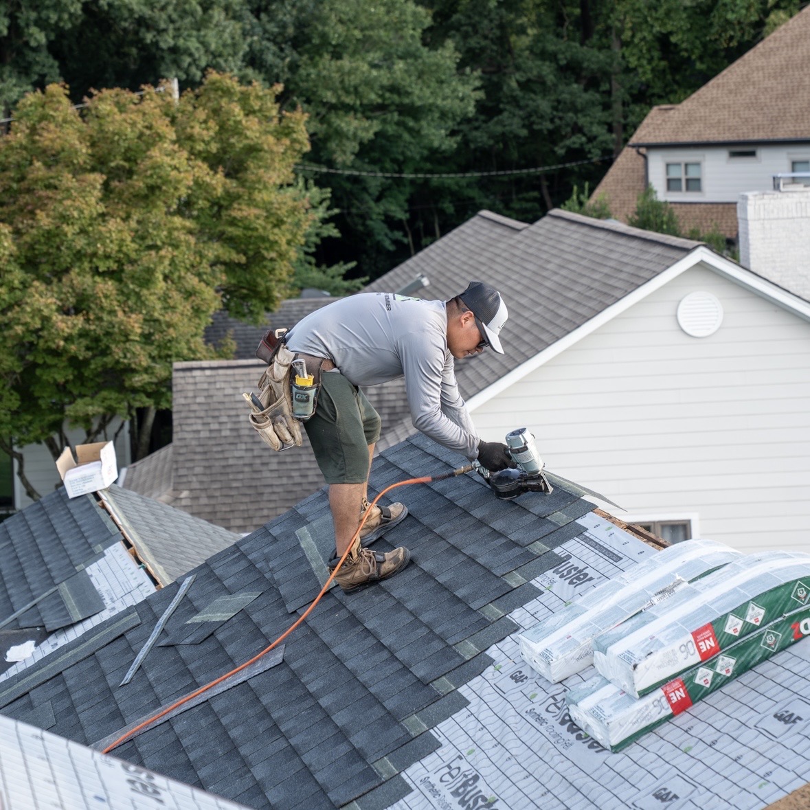 Charlotte NC roofing contractor working on home roof