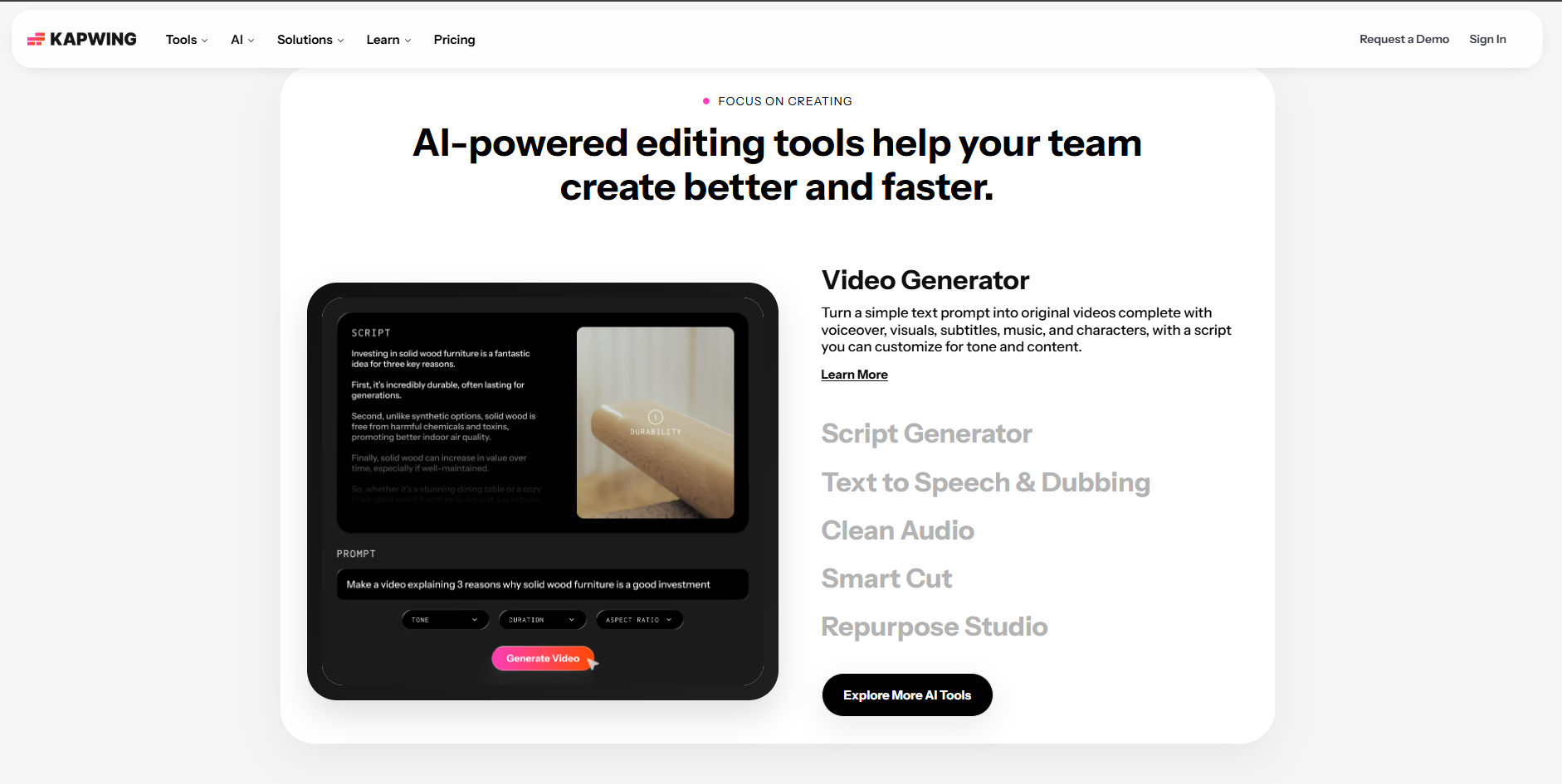 Kapwing audio to video tool