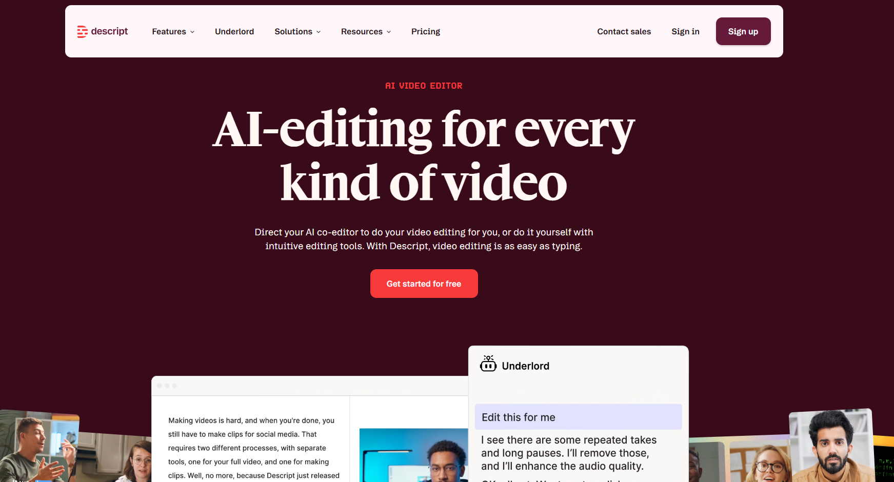 Descript AI music video maker interface