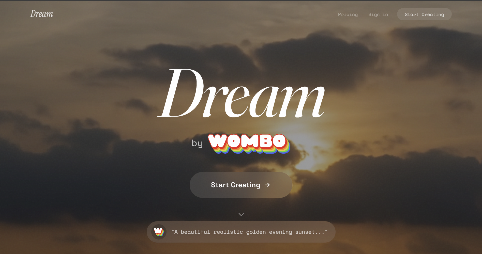 Wombo Dream AI video maker interface