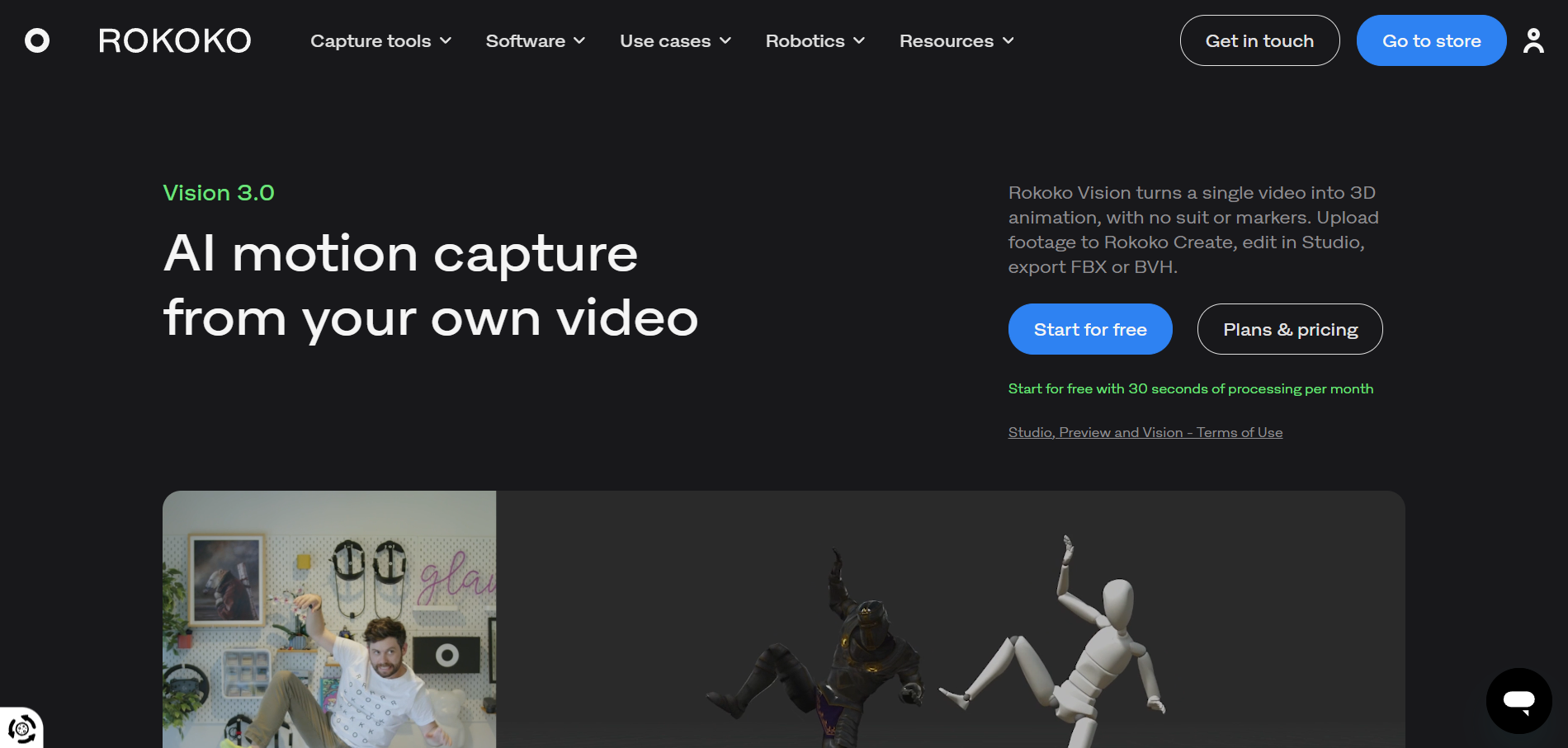 Rokoko Vision interface screenshot