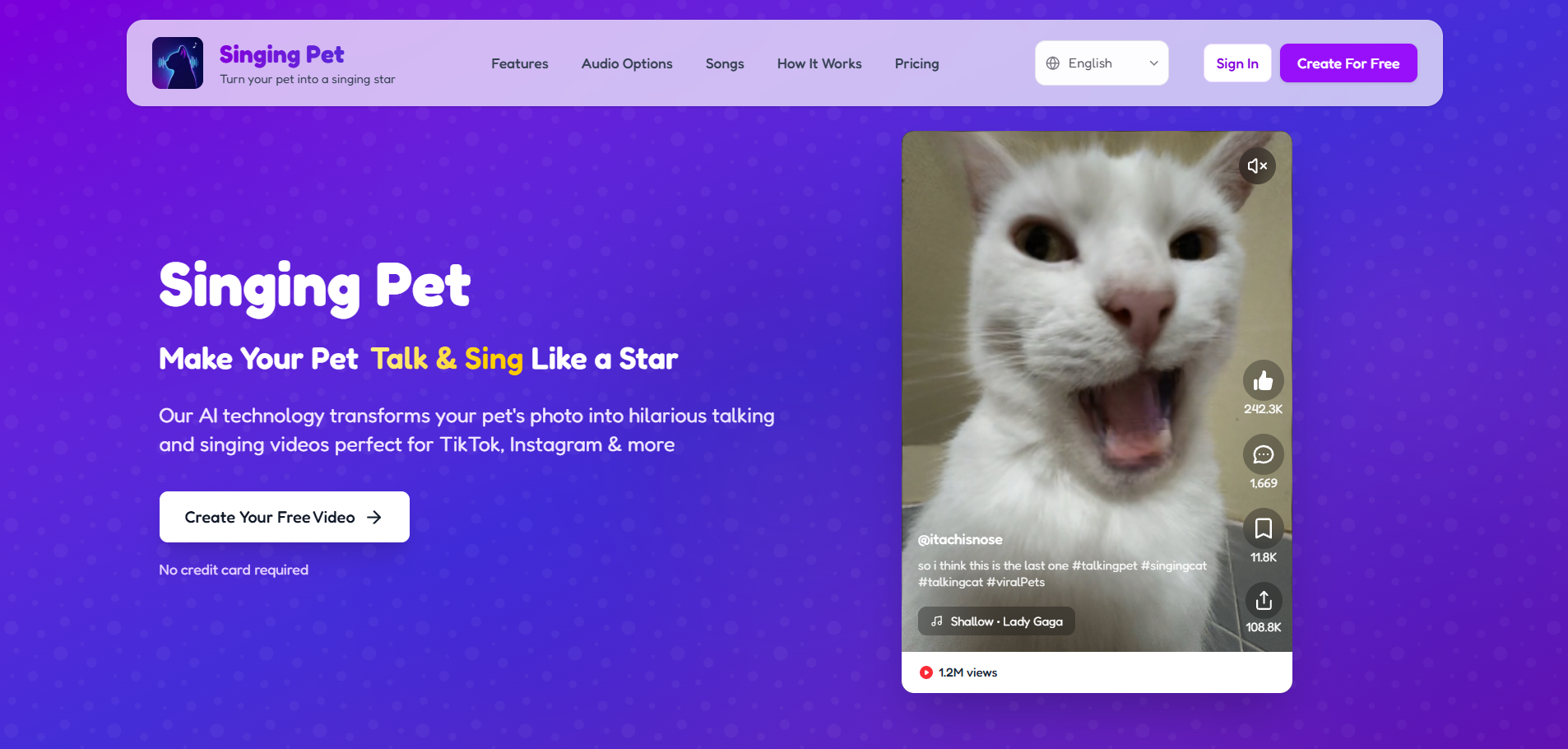 Singing Pet product interface screenshot