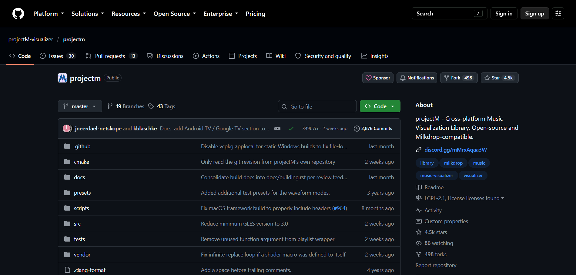projectM product interface screenshot