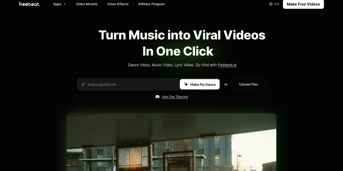 Screenshot of the freebeat.ai homepage user interface
