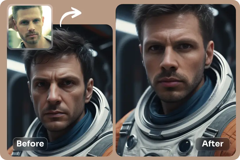 Demonstration of an AI character swap in a video frame