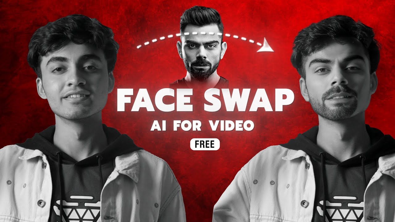A demonstration of AI face swap technology on a portrait