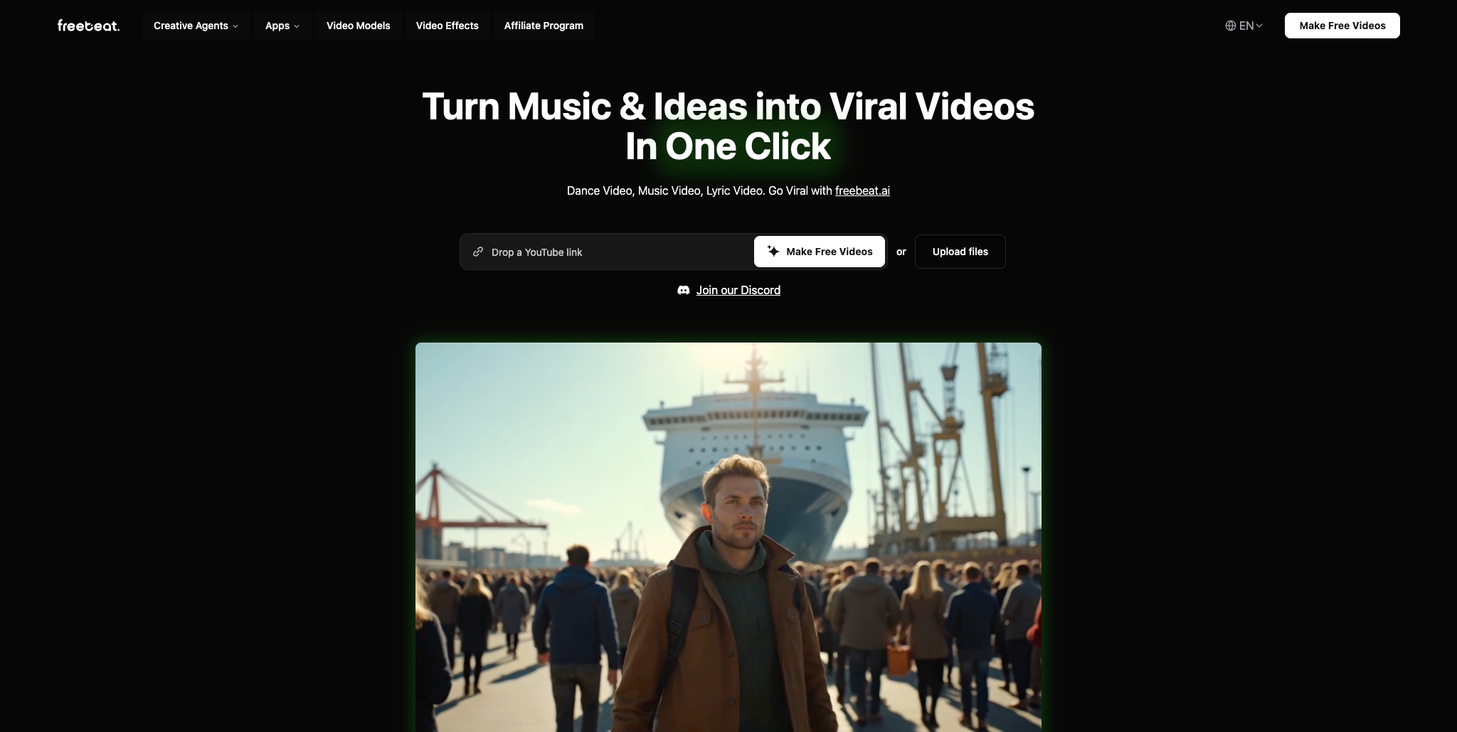 Screenshot of the freebeat.ai platform interface showing AI video creation