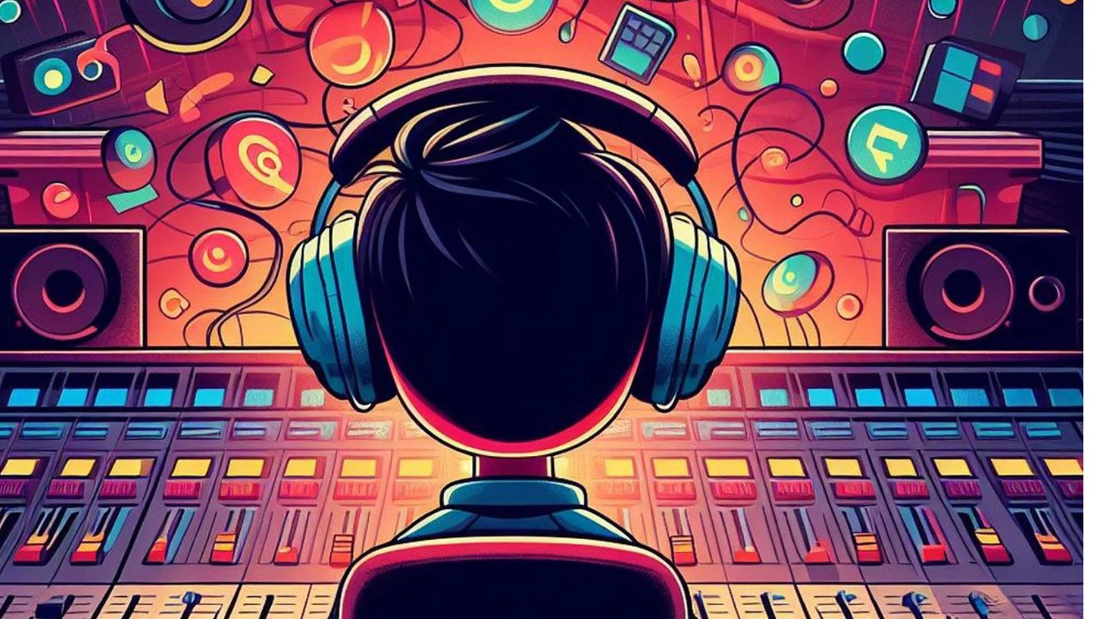 An artistic representation of AI and music creation with a brain and musical notes