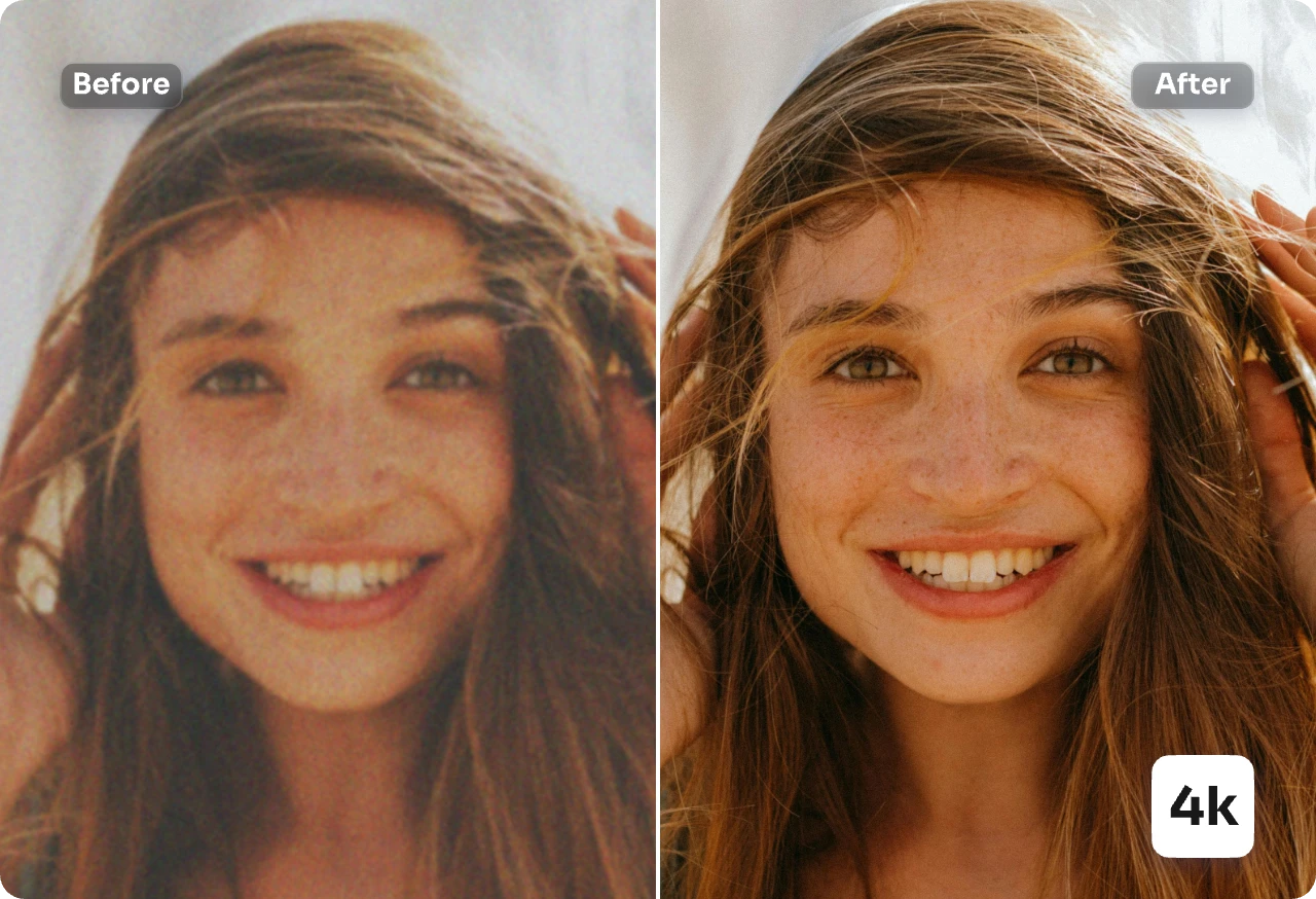 AI image upscaling showing a blurry image transformed into a sharp, high-definition one