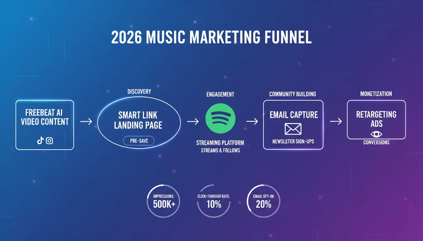 music marketing tools online funnel 2026 smart links pre-save email retargeting Freebeat AI