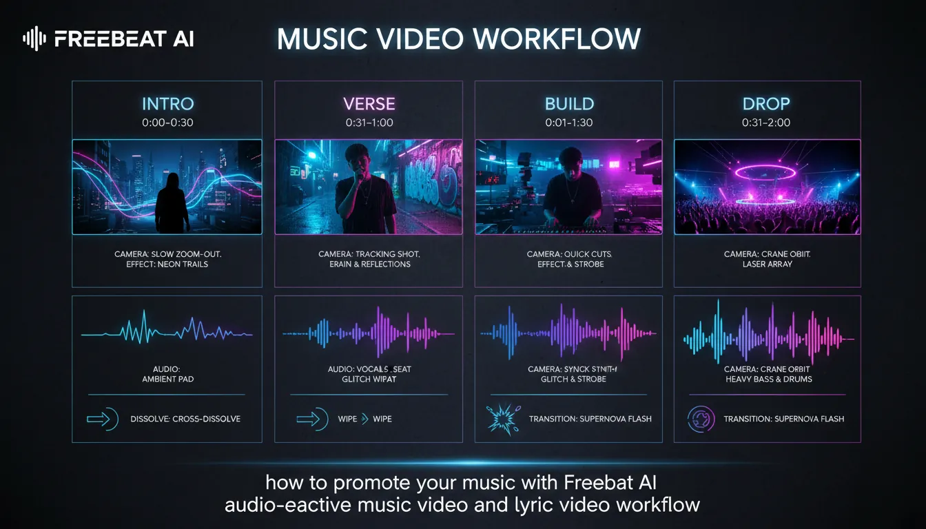 how to promote your music with Freebeat AI audio-reactive music video and lyric video workflow