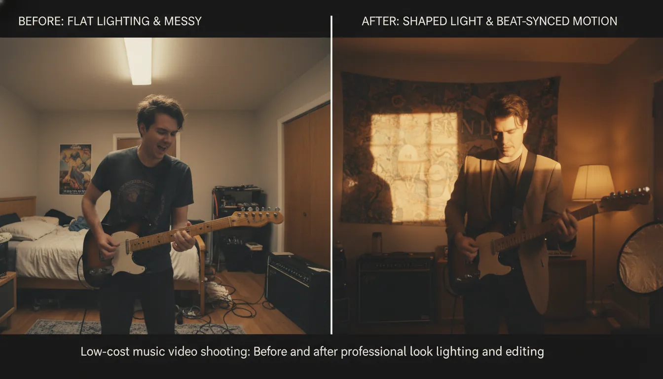 low cost music video shooting before and after professional look lighting and editing