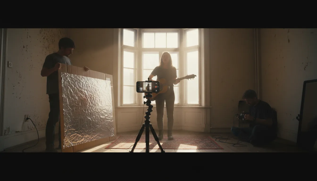 low cost music video shooting setup with DIY lighting and smartphone