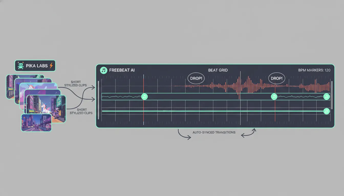 Pika Labs clips integrated into Freebeat AI music-driven video generation with BPM beat sync