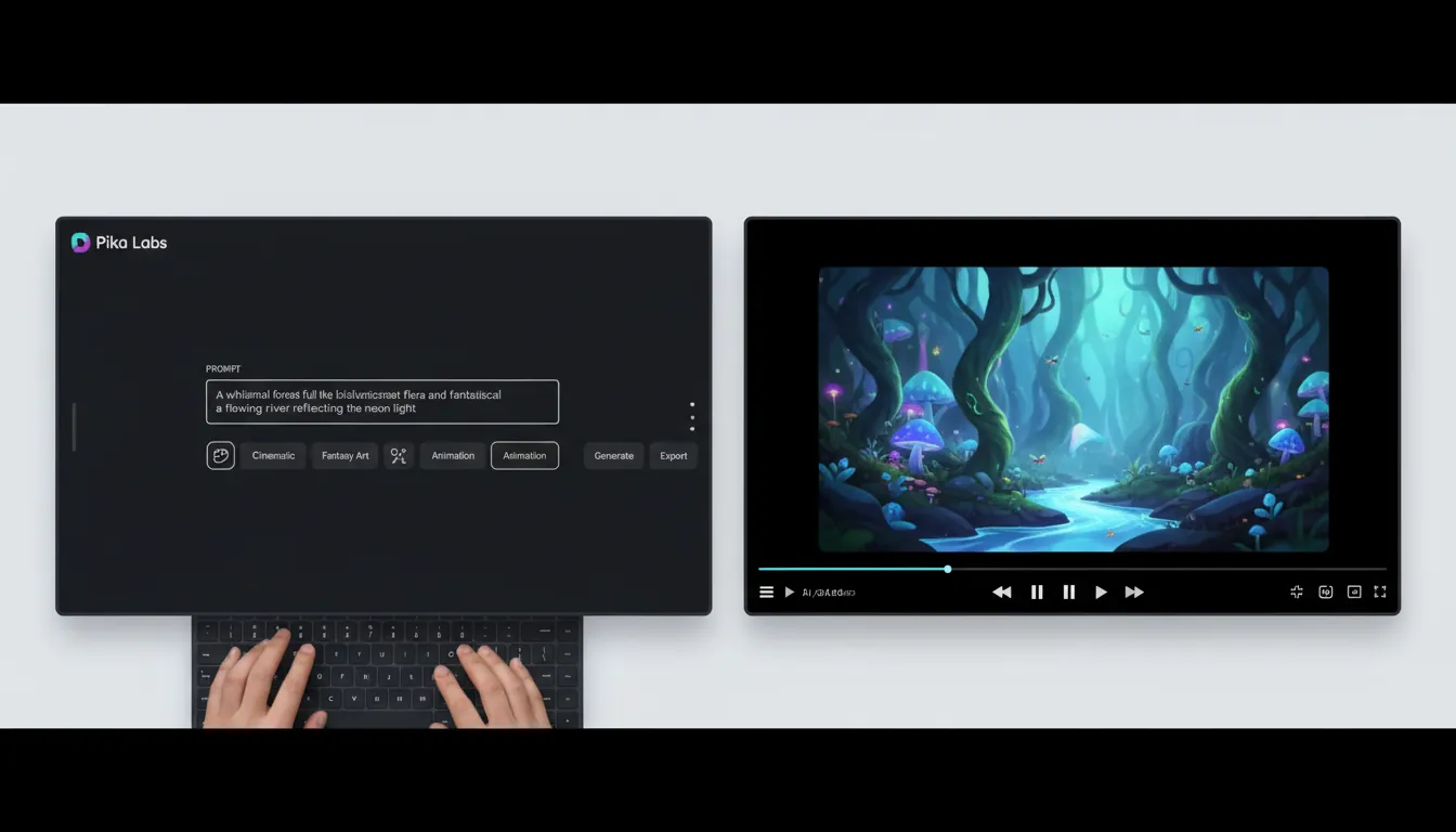 Pika Labs AI video generator interface and text-to-video workflow