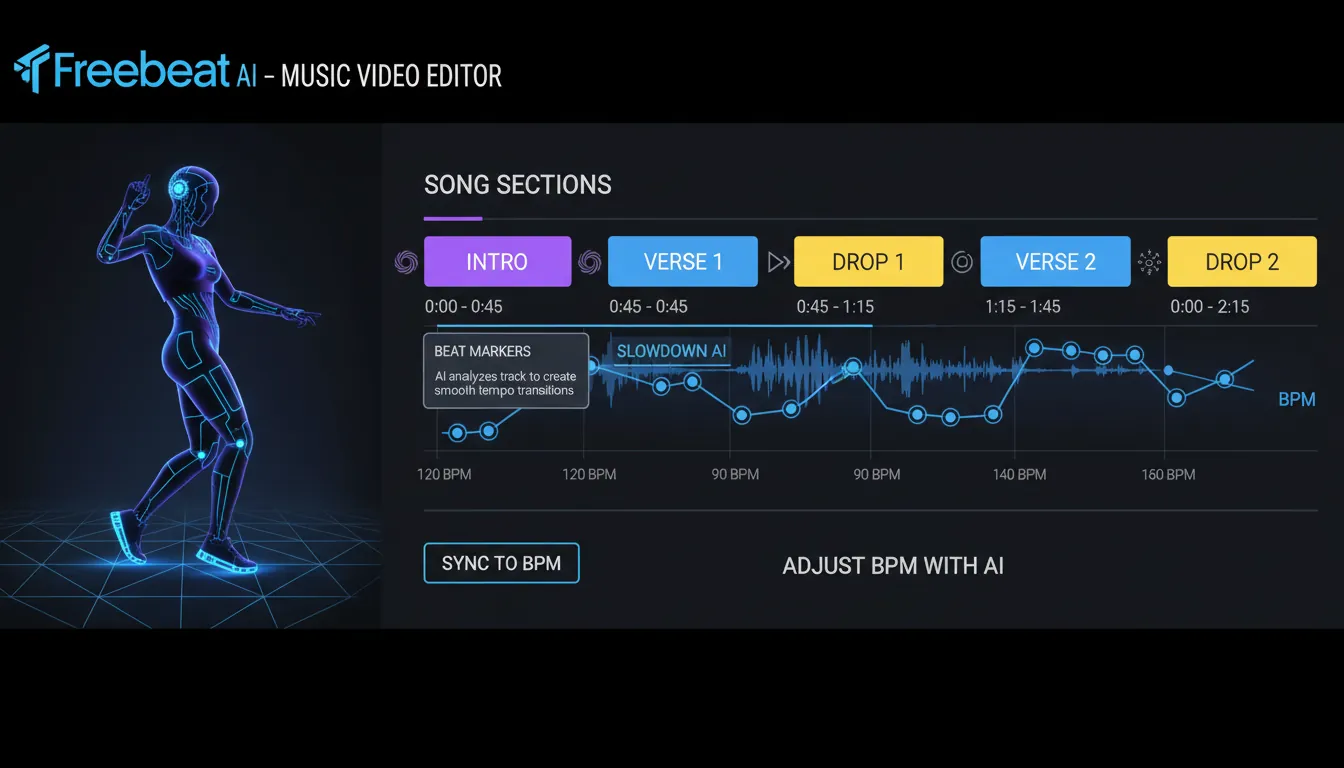 how to make music bpm slower ai Freebeat AI music video synced to BPM