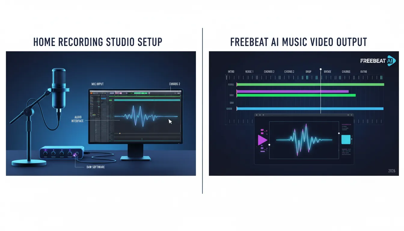 home recording studio setup to Freebeat AI music video workflow 2026