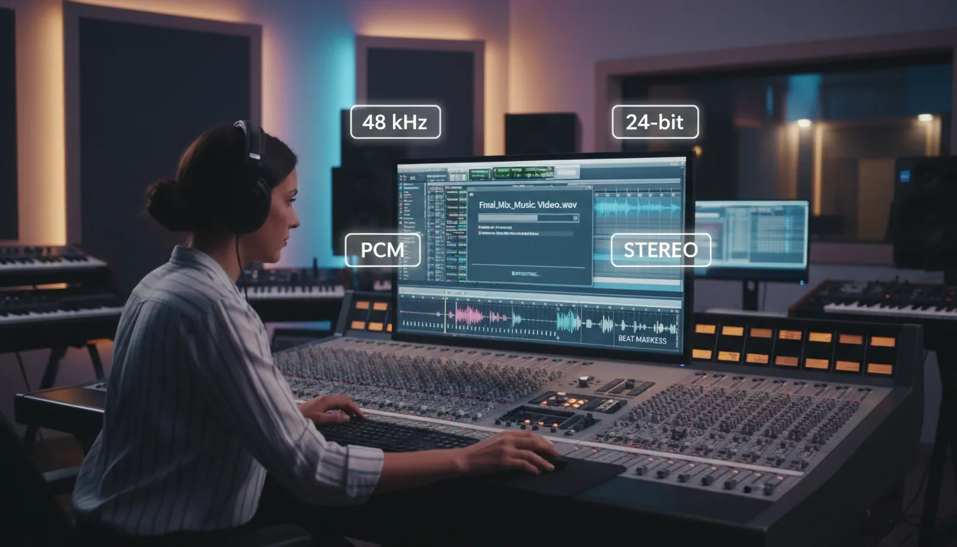 WAV file export settings PCM 48kHz 24-bit for music video editing