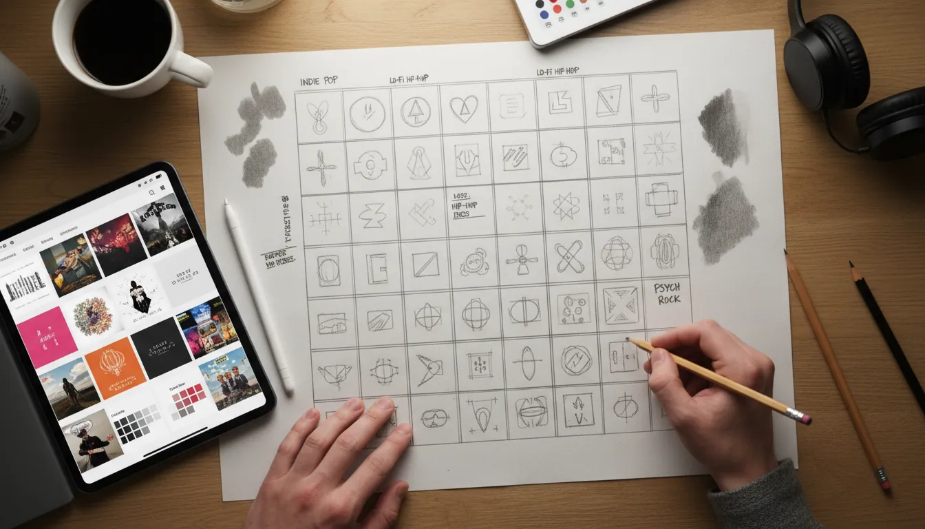drawing creative album cover art thumbnail sketching composition typography