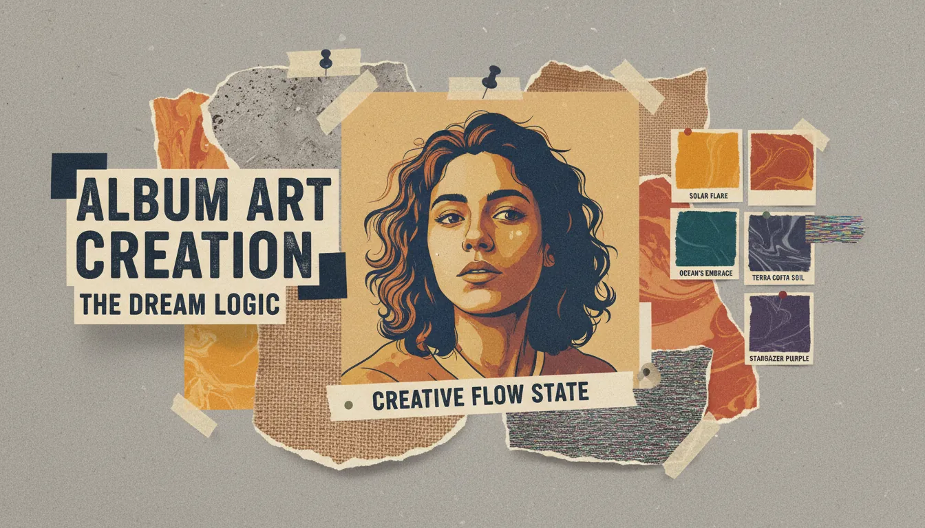 drawing creative album cover art collage layout bold typography color palette