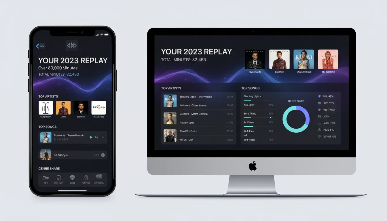 Apple Music Replay data breakdown metrics total minutes top artists top songs genre share