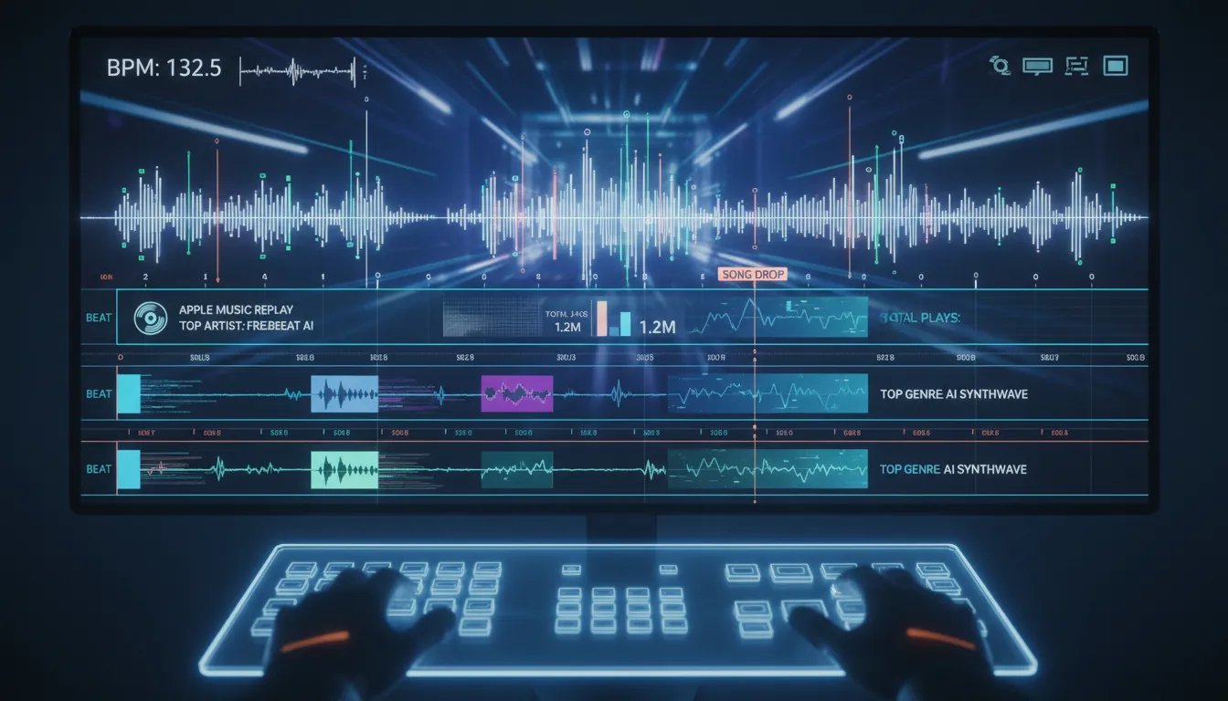 Apple Music Replay data breakdown turned into audio reactive music video Freebeat AI