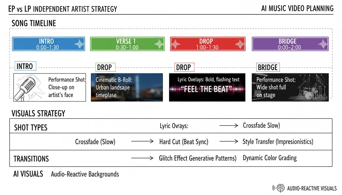 EP vs LP independent artist strategy with AI music video planning and audio-reactive visuals