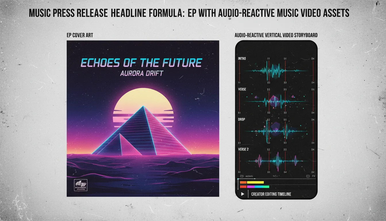music press release headline formula EP with audio-reactive music video assets