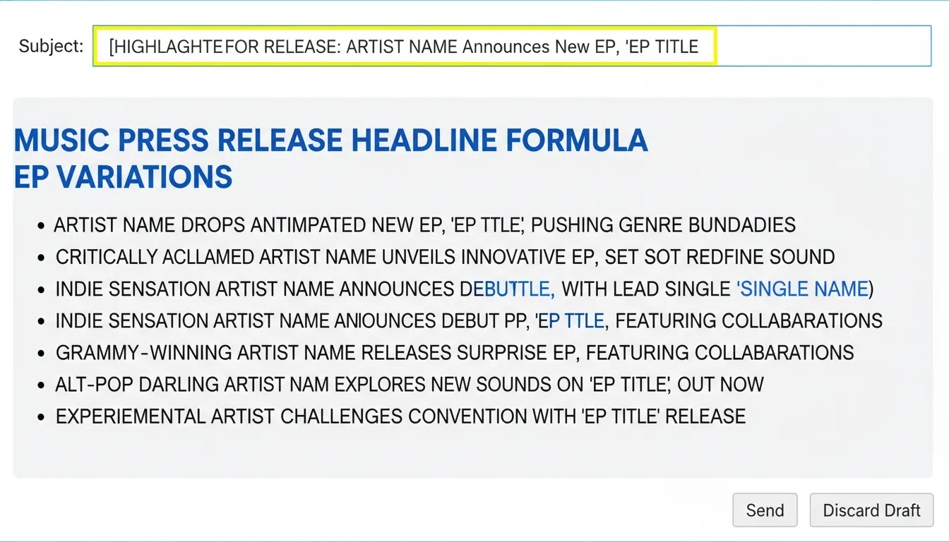 music press release headline formula EP examples for EP announcement