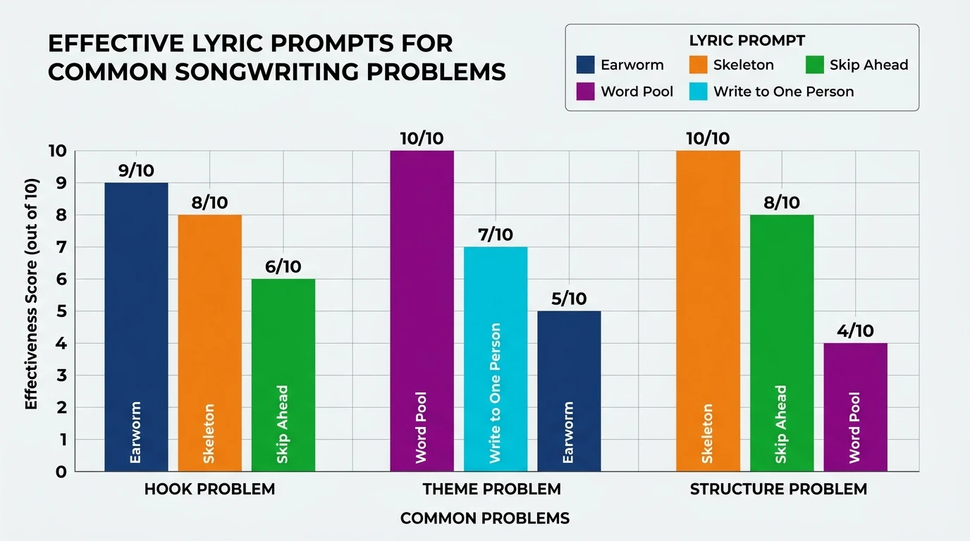 Bar chart showing which lyric prompts when you’re stuck solve the most common problems