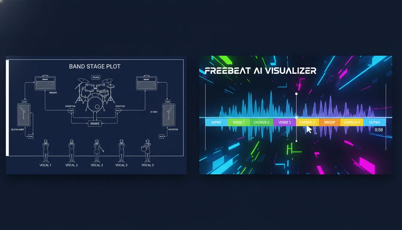 stage plot example for band used to plan audio reactive music video with Freebeat AI