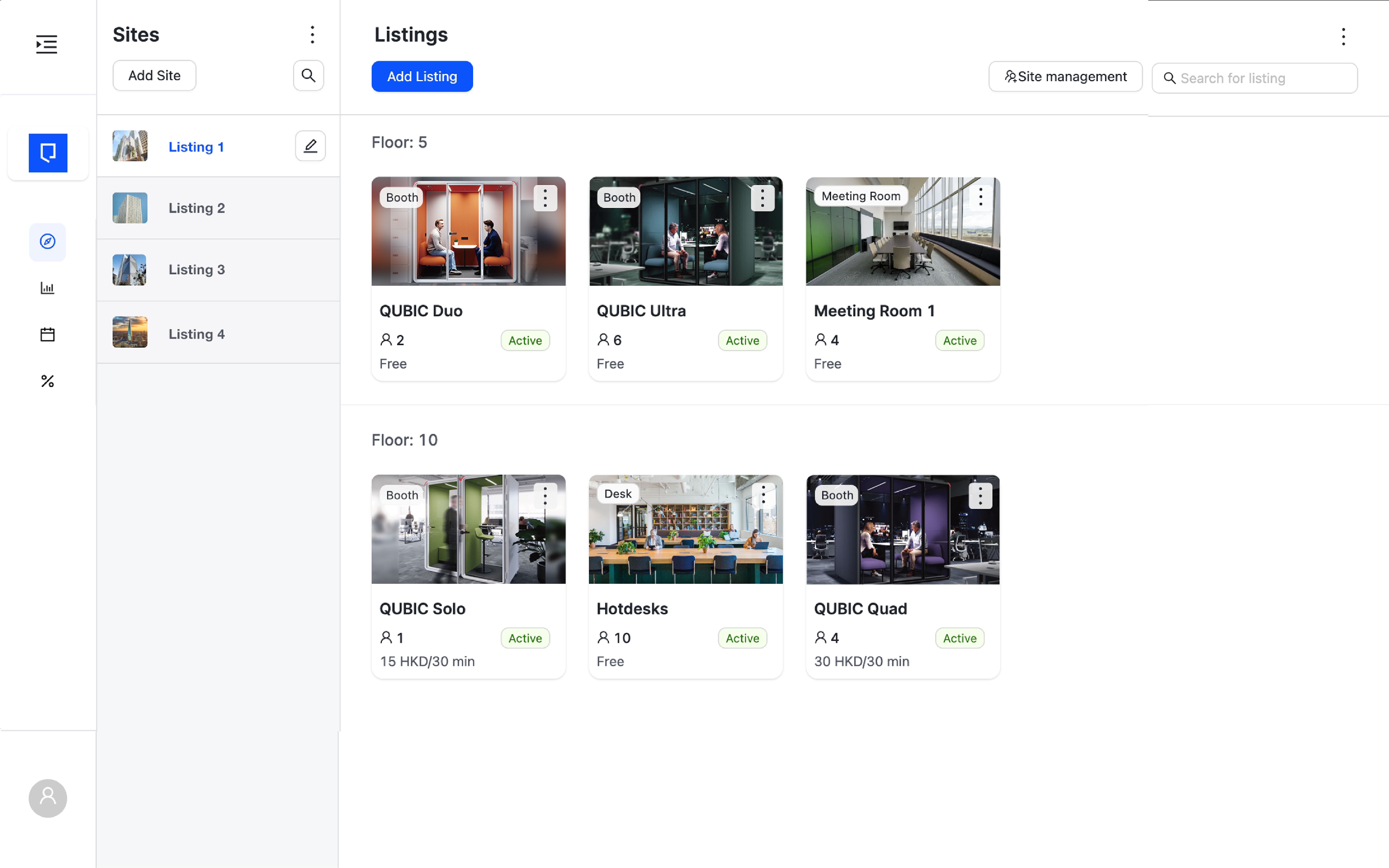 Dashboard View of Desk / Meeting Room / Smart Work Pod Booking Software for Workspace Reservations